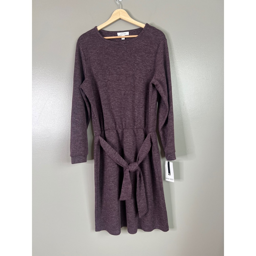 Purple long sleeve A line belted sweat dress Nine West size‎ 16 modest office